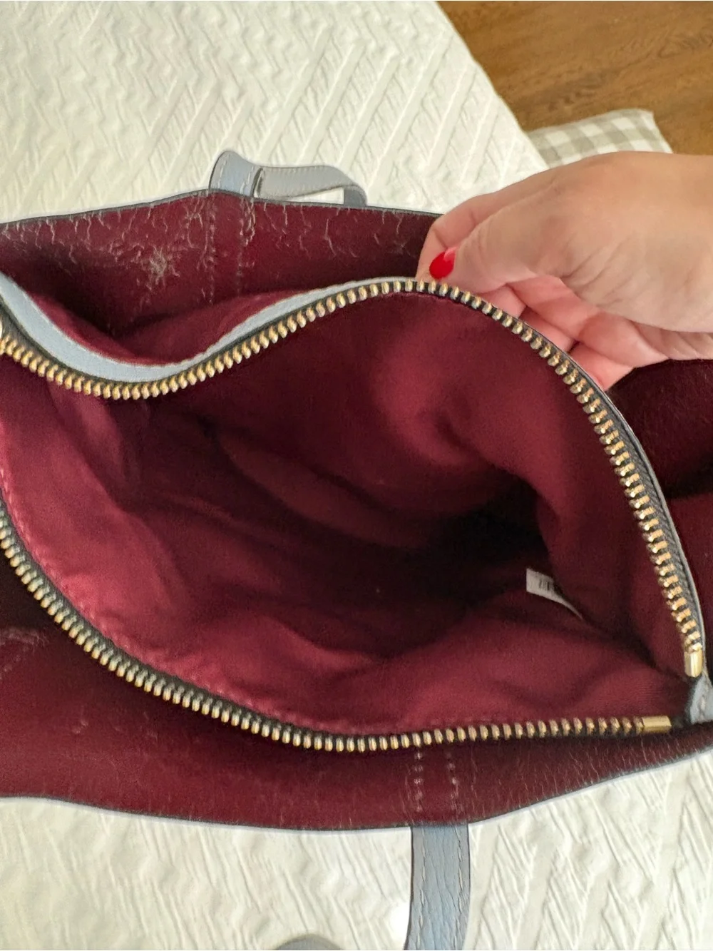 Marc Jacobs Dusty Blue Pebbled Leather Tote with Gold Ring